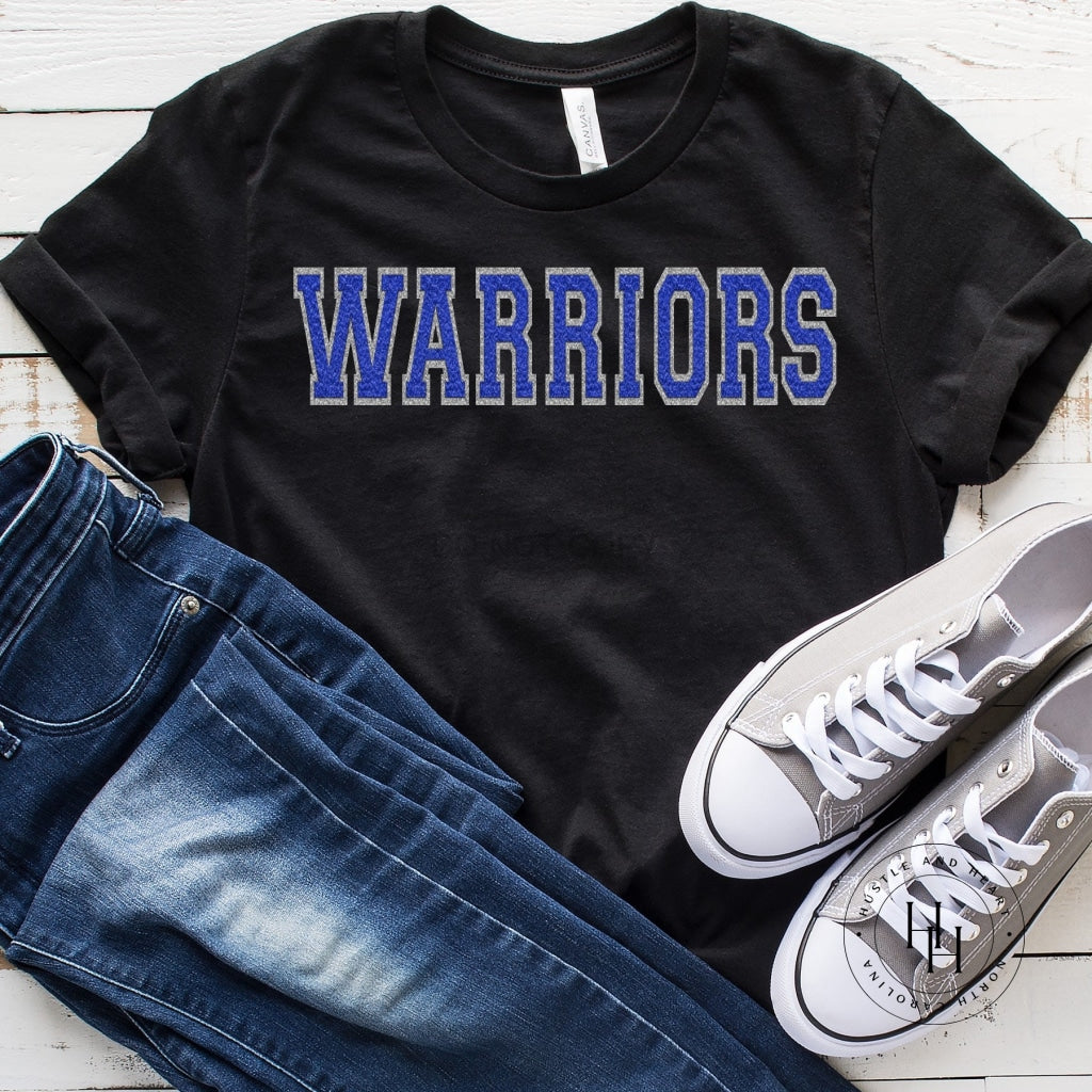 Warriors Blue Faux Chenille Letters Graphic Tee