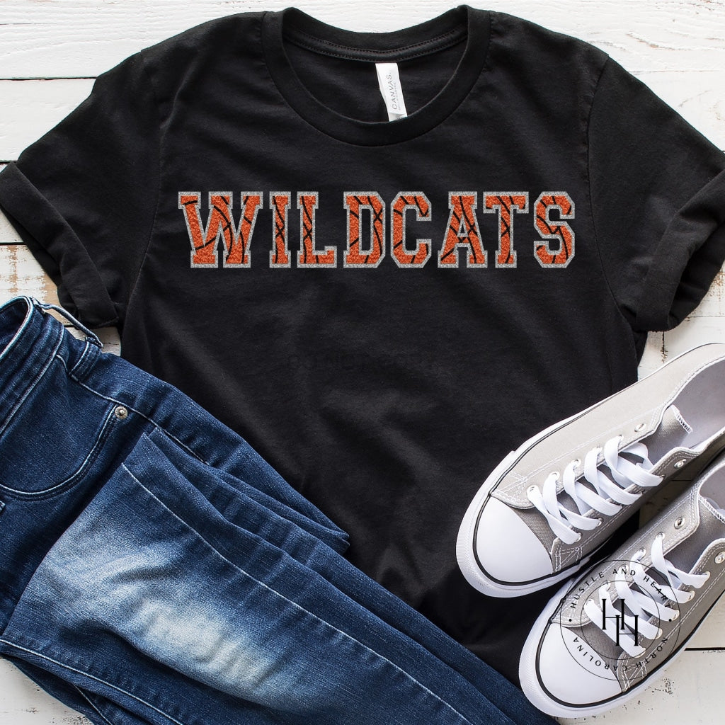Wildcats Basketball/silver Faux Chenille Letters Graphic Tee