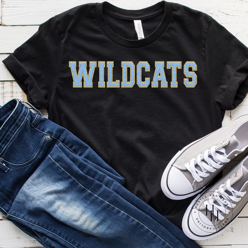 Wildcats Light Blue Faux Chenille Letters Graphic Tee