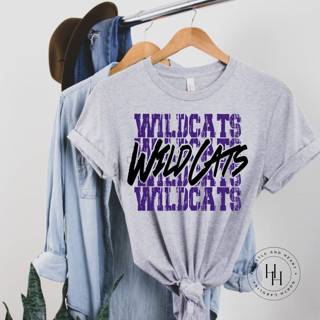 Wildcats Purple Stacked Mascot Graphic Tee Dtg
